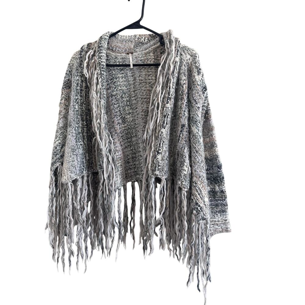 Free People Chunky Fringe Knit Cardigan – Boho Cottagecore Neutral – Size S